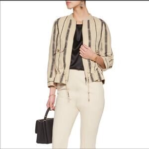 Tory Burch Debbie Striped Linen Zip Jacket Blazer Tan Size 8